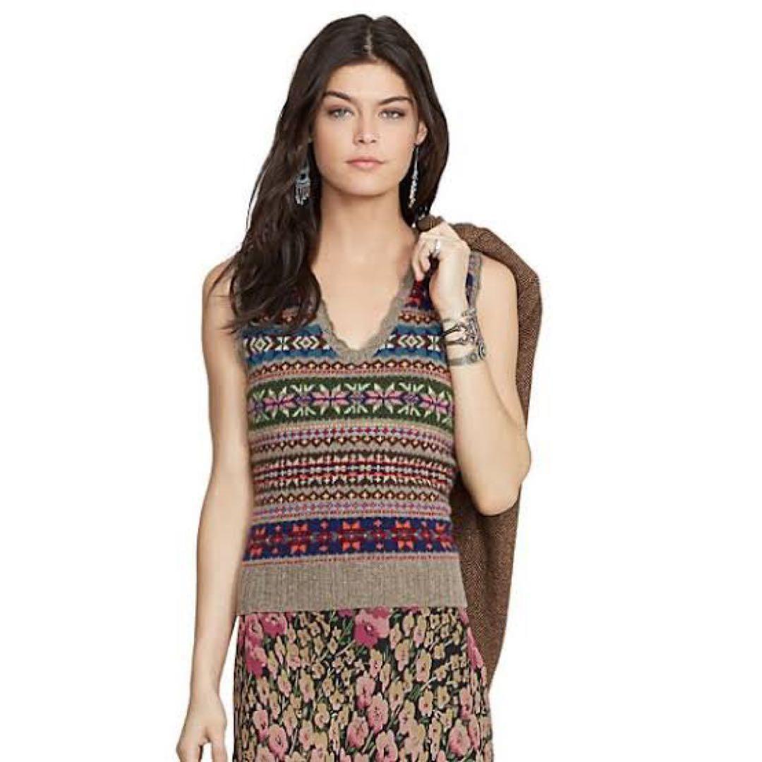 ポロラルフローレン ウールニットベスト Vネック フェアアイル柄