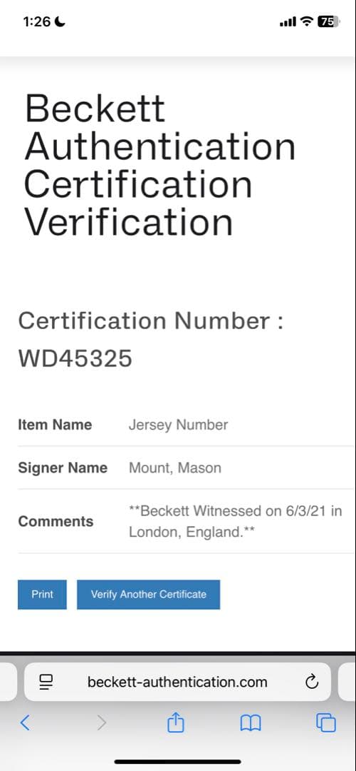 BECKETT社鑑定済 直筆サイン入りユニフォーム マウント チェルシー