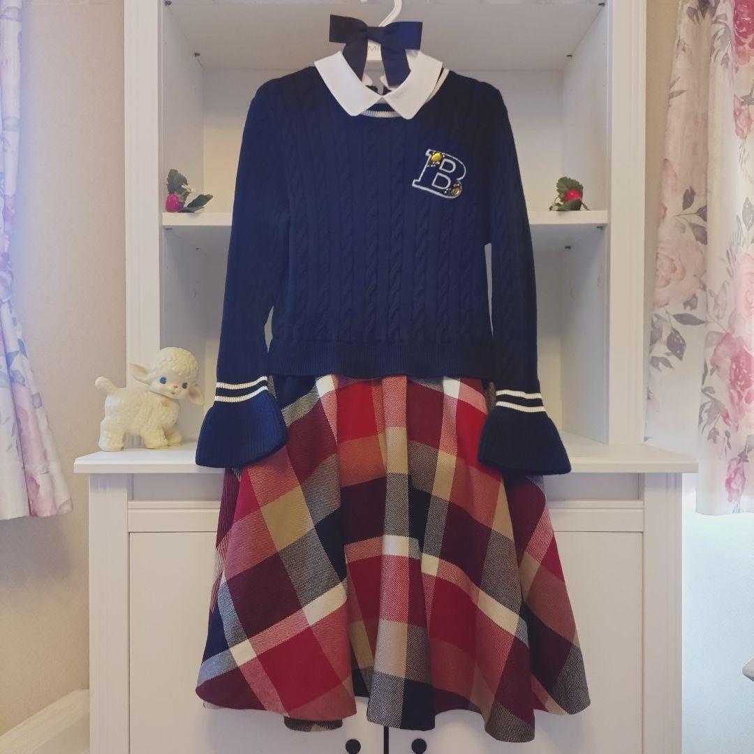 ブルーレーベルクレストブリッジ️ ♡ドッキングワンピース ビジューワッペン 38