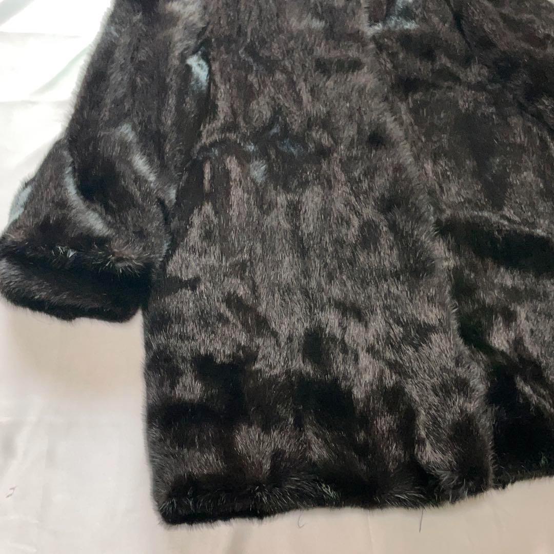 13号　ブラックグラマ　本毛皮　ミンク　黒　逆毛　スタンドカラー　絞り袖