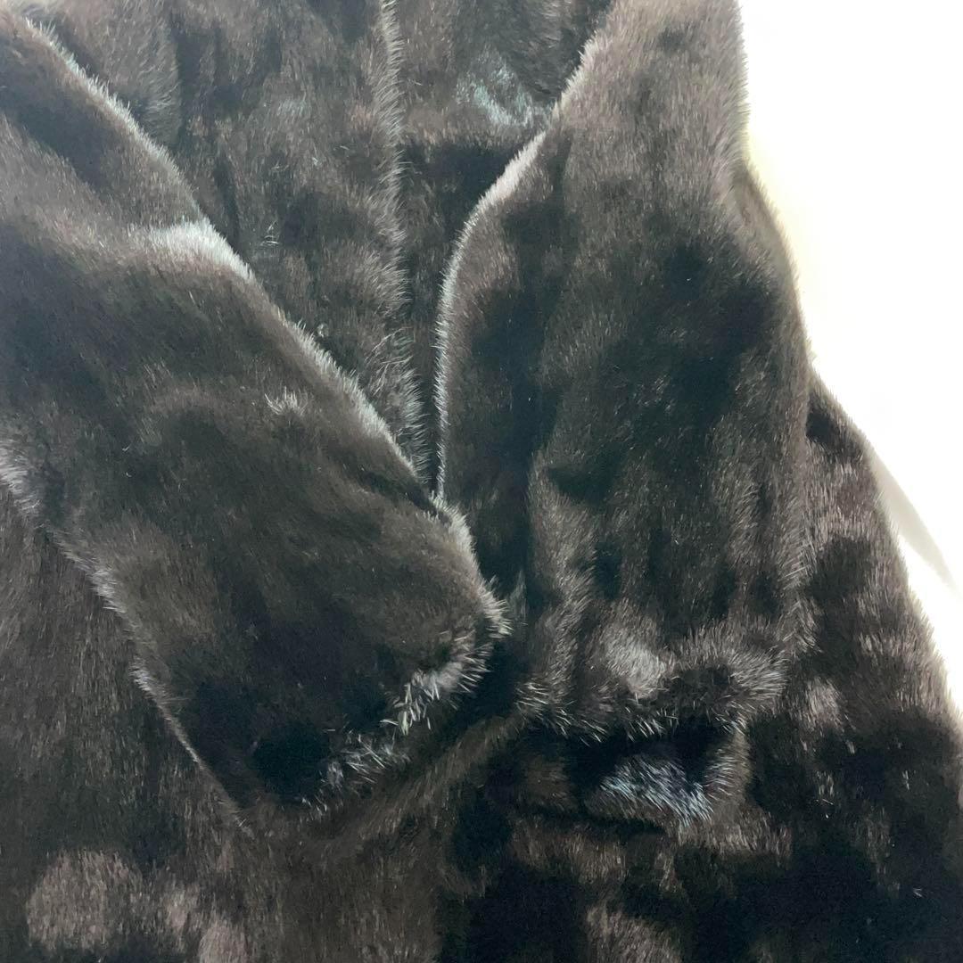 13号　ブラックグラマ　本毛皮　ミンク　黒　逆毛　スタンドカラー　絞り袖