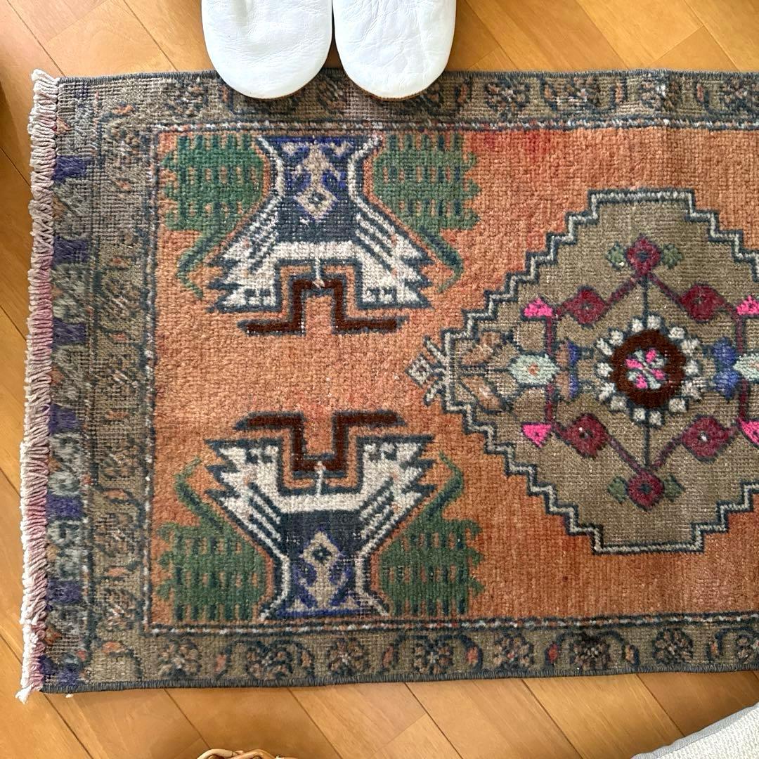 49.5×98 オレンジグラデーション　メダリオン　トルコヴィンテージラグ