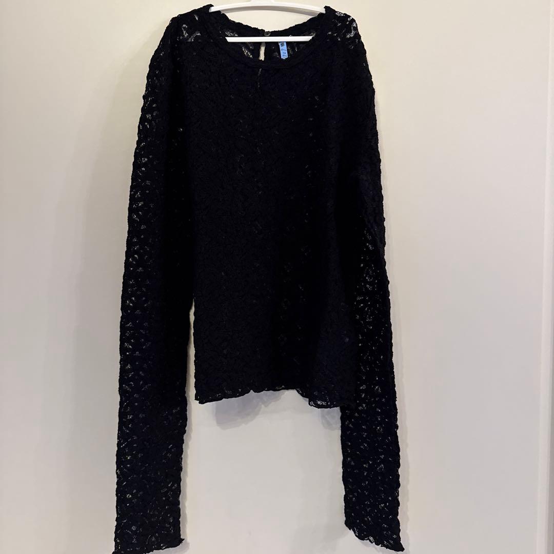 IENA ペイズリー ストレッチレースプルオーバー　ブラック