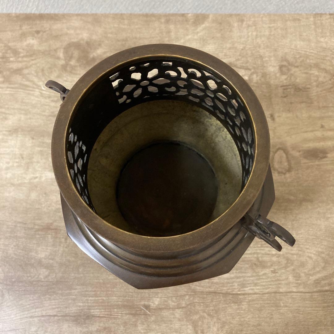 高岡銅器　薄端　中光　花器　茶道具　透かし彫り　ビンテージ〈検 池坊　華道いけ花