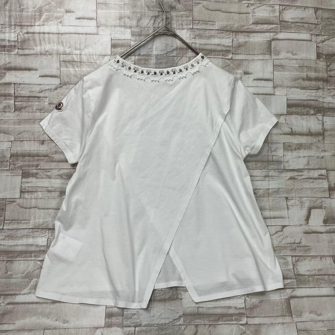 【美品】モンクレール★レース刺繍　ロゴワッペン　Tシャツ　Aライン　ホワイト　M