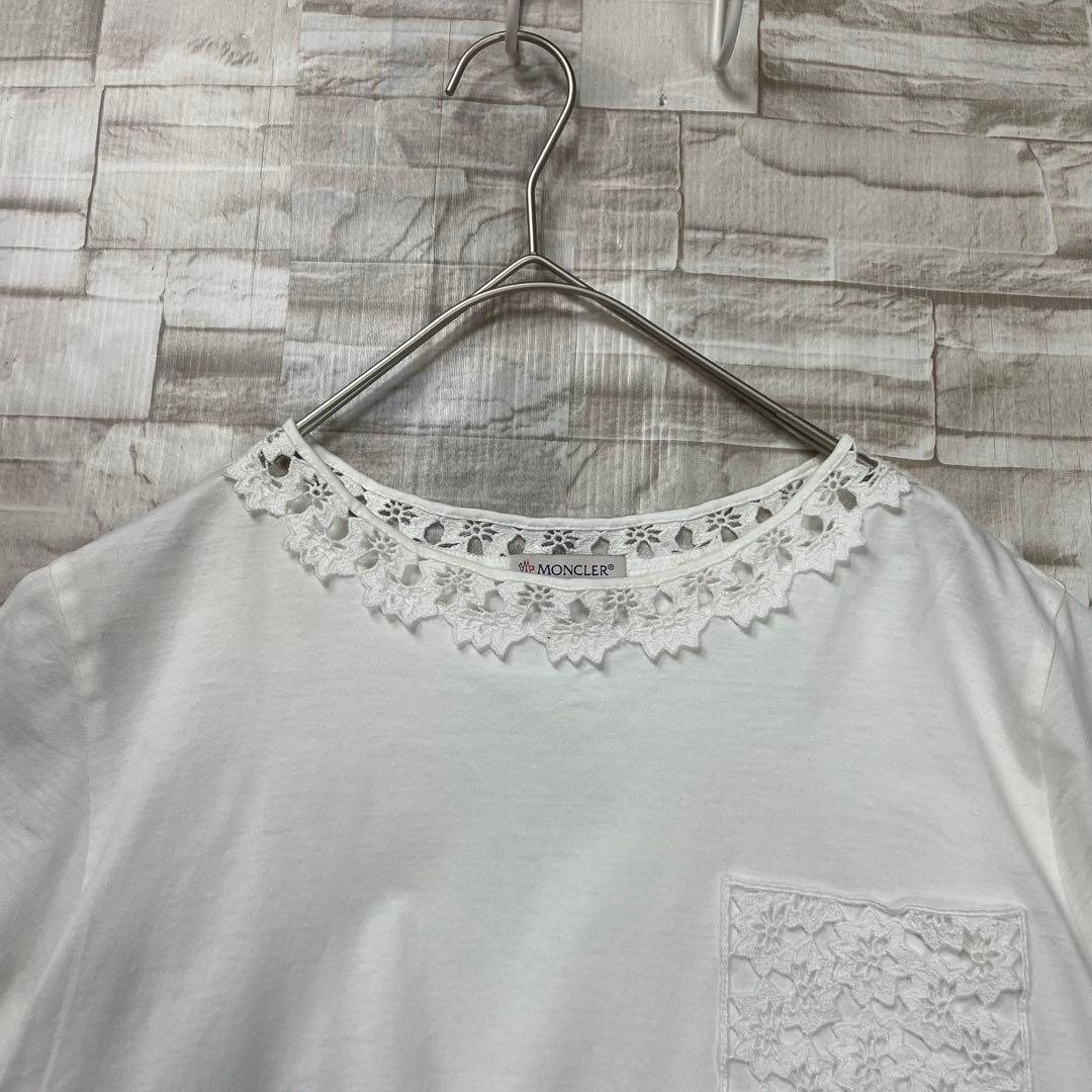 【美品】モンクレール★レース刺繍　ロゴワッペン　Tシャツ　Aライン　ホワイト　M