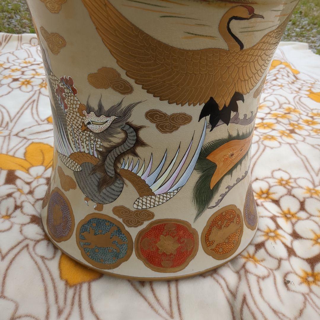 薩摩焼 大壺 花瓶 武者 鳳凰 鶴 宝尽くし 金彩 アンティーク インテリア