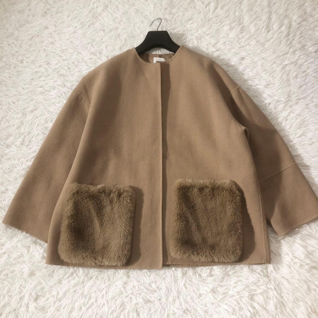 大人気 ミラオーウェン ファーポケット リバーコート 2way ノーカラー