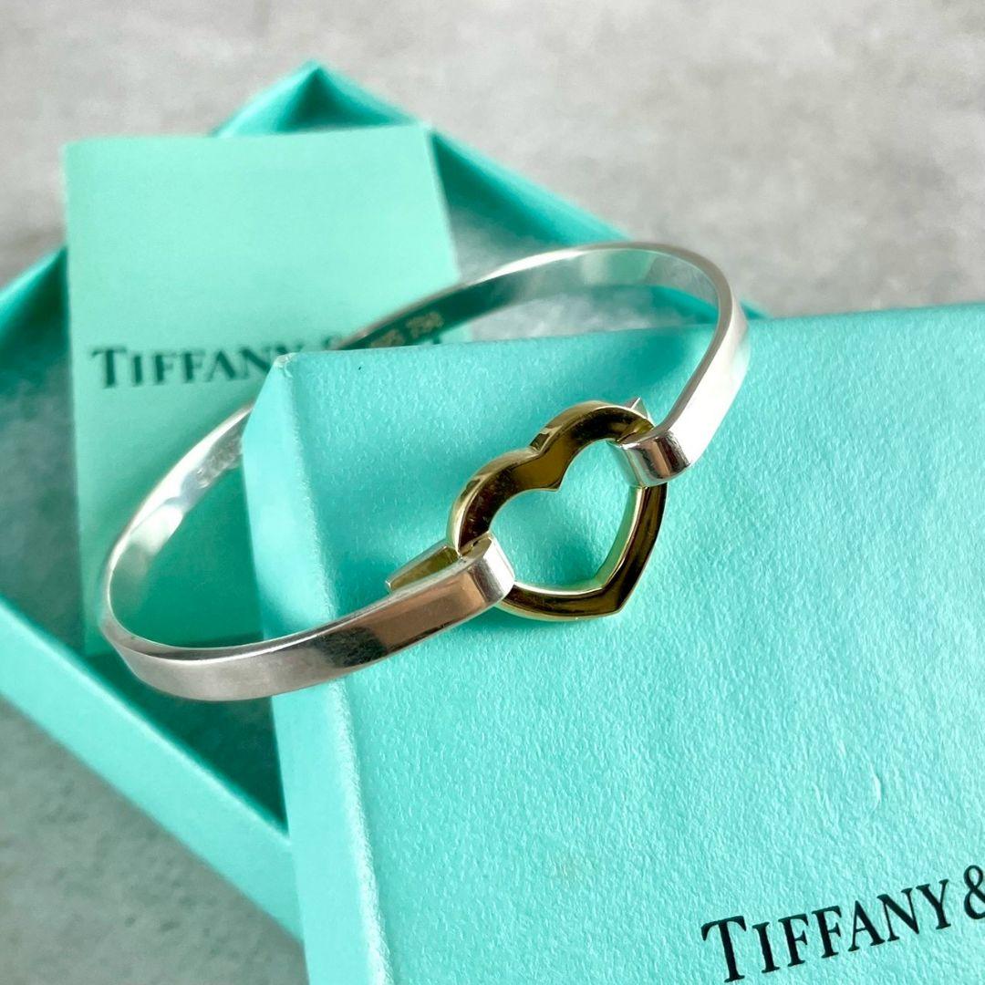 美品 ティファニー バングル ブレスレット 750 925 コンビ ハート 箱付