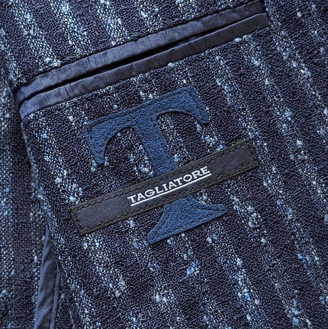 TAGLIATORE MONTECARLO リネン ネイビー ストライプ ネップ