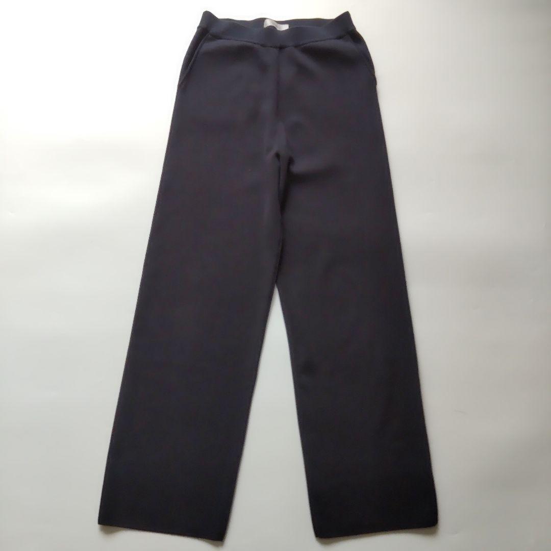 美品 24SS エブール コットンシルク ストレート ニットパンツ ネイビー36