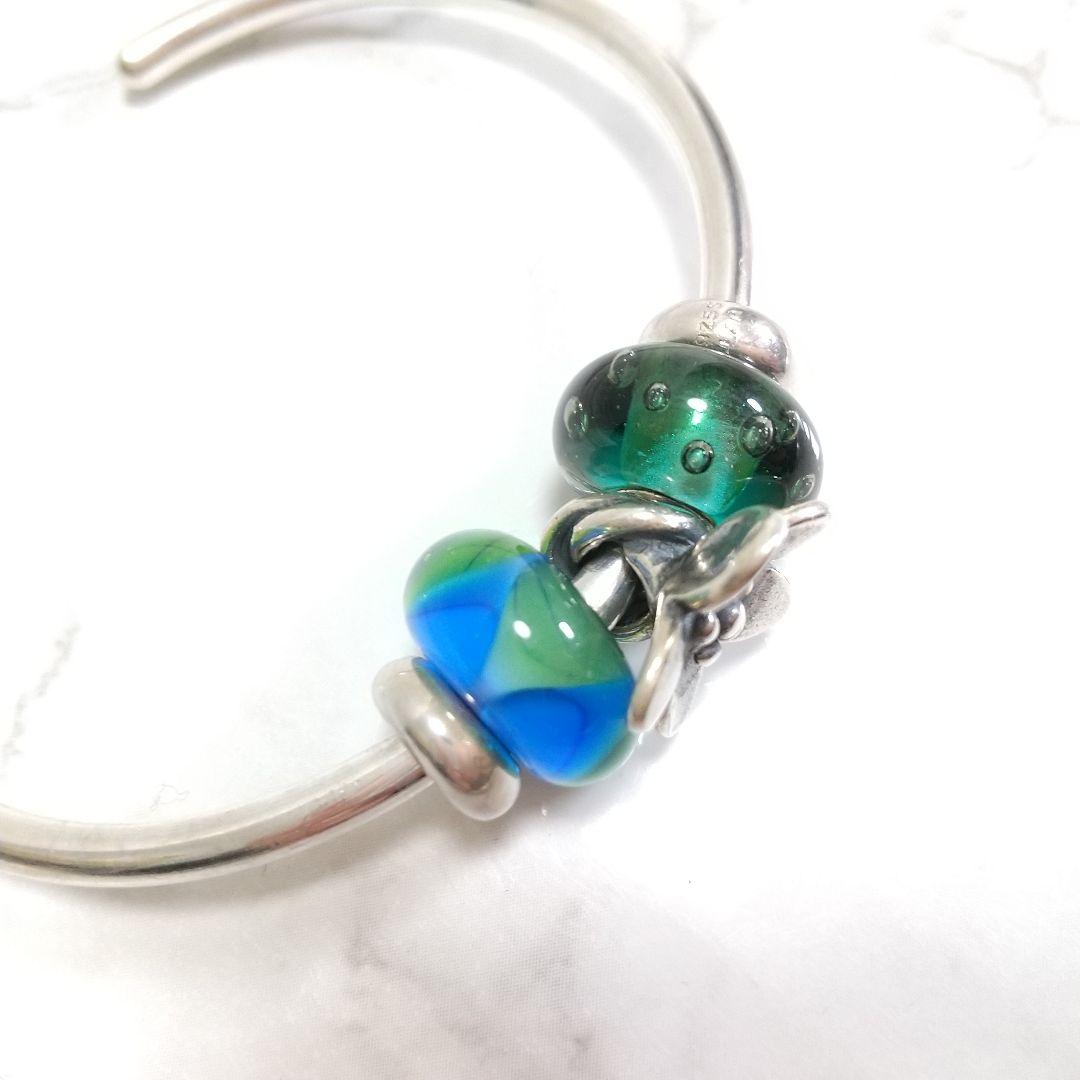 トロールビーズ　シルバー925バングル　スペーサー　花　リーフ　グリーン　セット