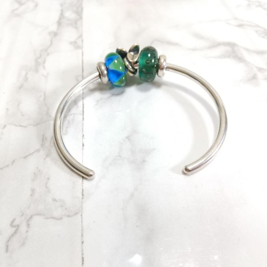 トロールビーズ　シルバー925バングル　スペーサー　花　リーフ　グリーン　セット