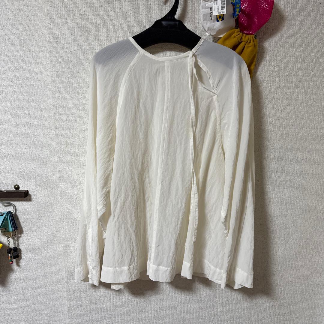 キュプラ リボンタイノーカラーブラウス