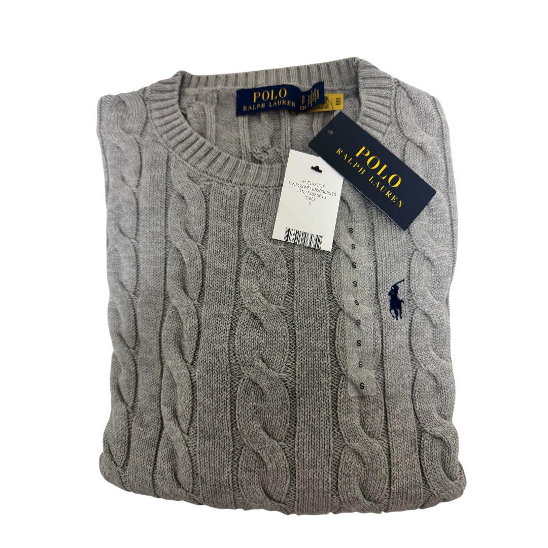 美品ポロラルフローレン ケーブルニット グレーS