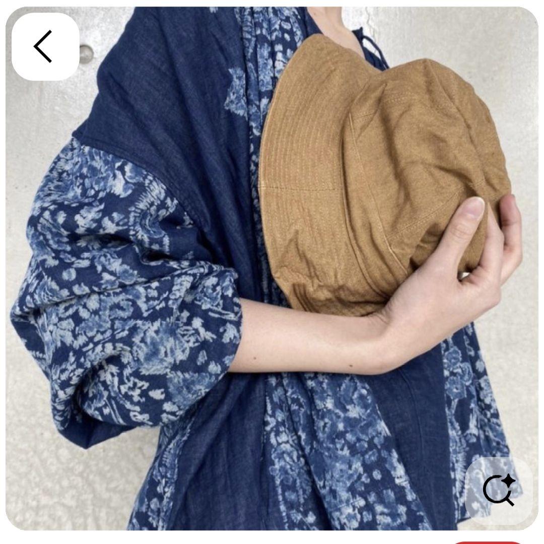 45R 二重織抜染プリントのギャザーブラウス（インディゴ） 45rpm