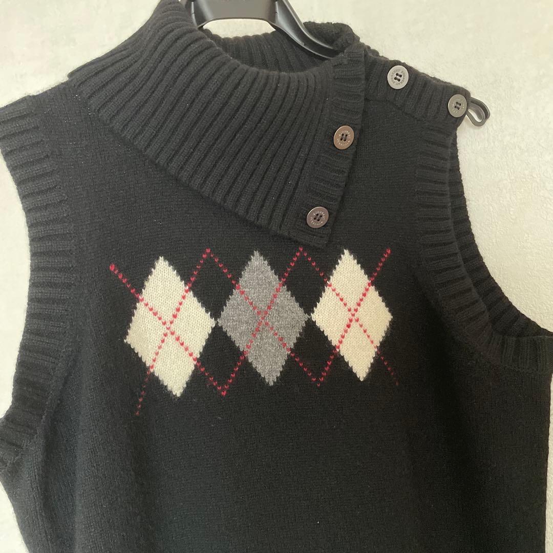 バーバリーロンドン　黒　LL カシミヤ混ハイネックベスト　大きなサイズ
