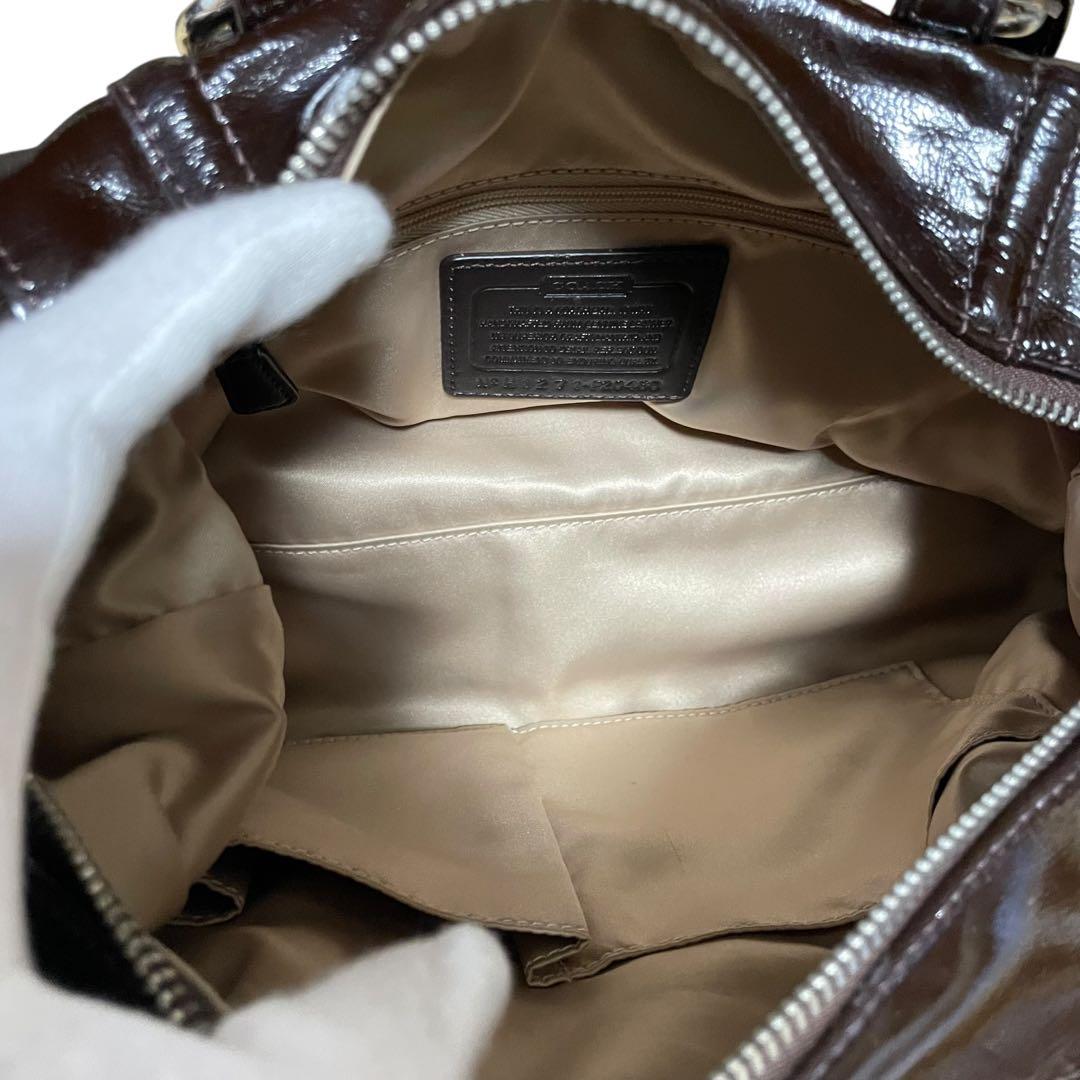 d*3様 COACH ブラウン ハンドバッグ ショルダーバッグ エナメル 2wa