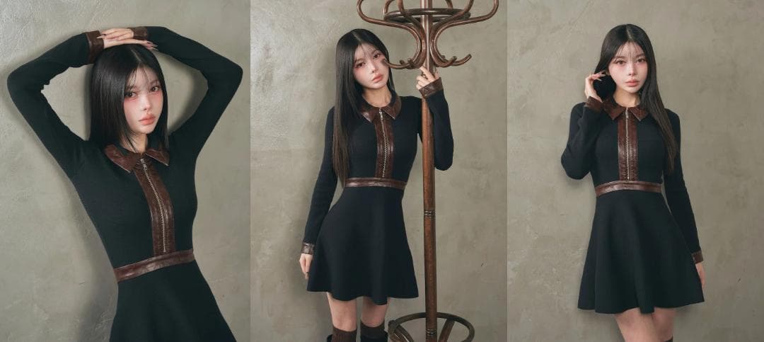 ダーリッチ darich ロゴレザーフレアミニワンピース BLK ブラック FL