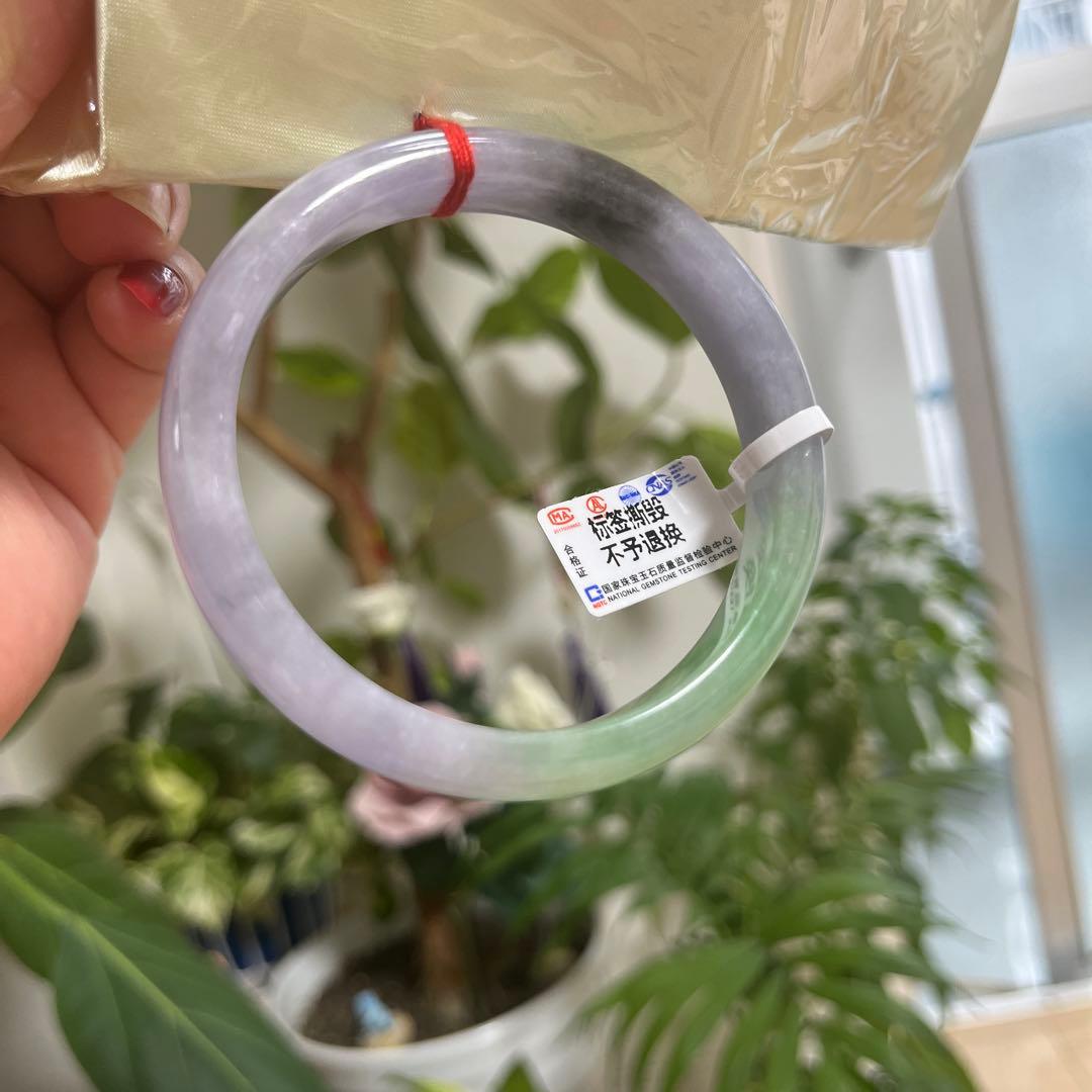 ミャンマー産翡翠バングル 魔除け黒混色開運三色.紫.緑. ❣️烏鶏