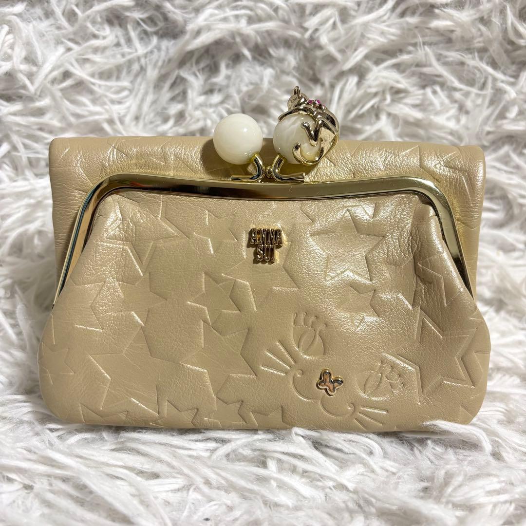 ✨極美品✨アナスイ 長財布 プレイングキャット がま口 星 型押し アイボリー