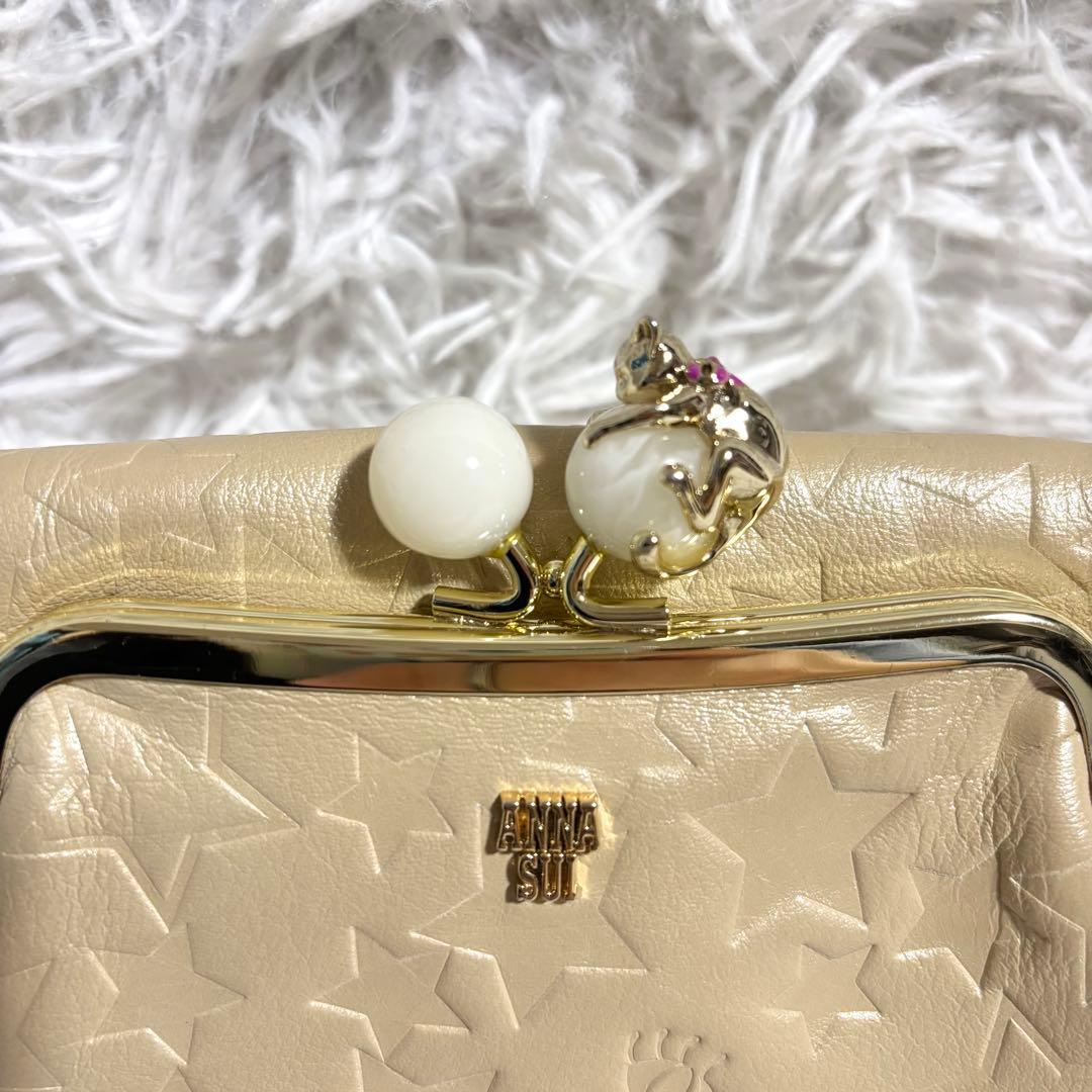 ✨極美品✨アナスイ 長財布 プレイングキャット がま口 星 型押し アイボリー