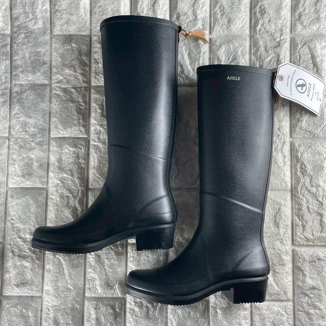 新品✨ 23.5 エーグル ミスジュリエットA ロングブーツ レインブーツ 黒