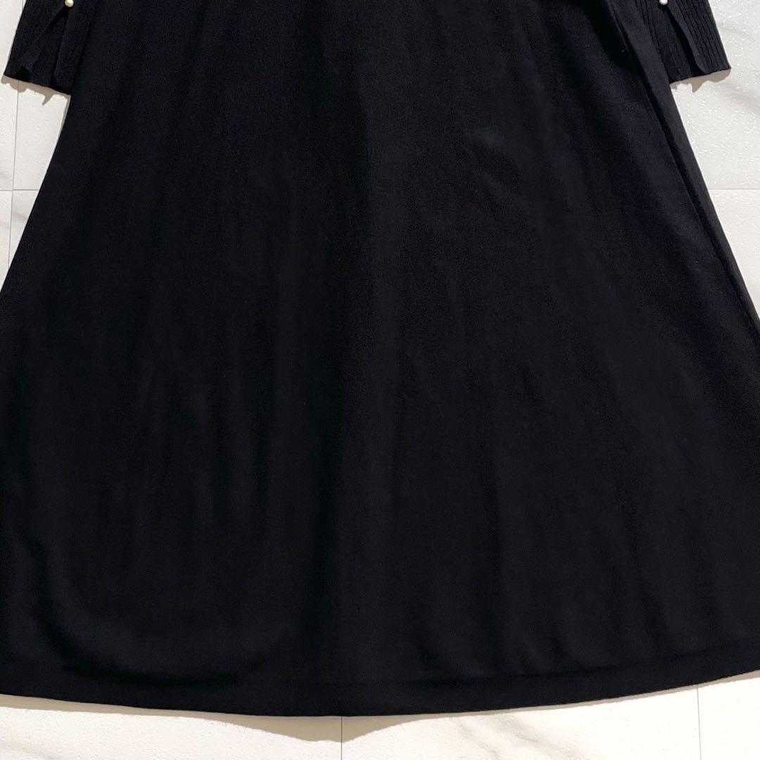 美品 インディヴィ フィット&フレアニットワンピース 40 ブラック 洗える