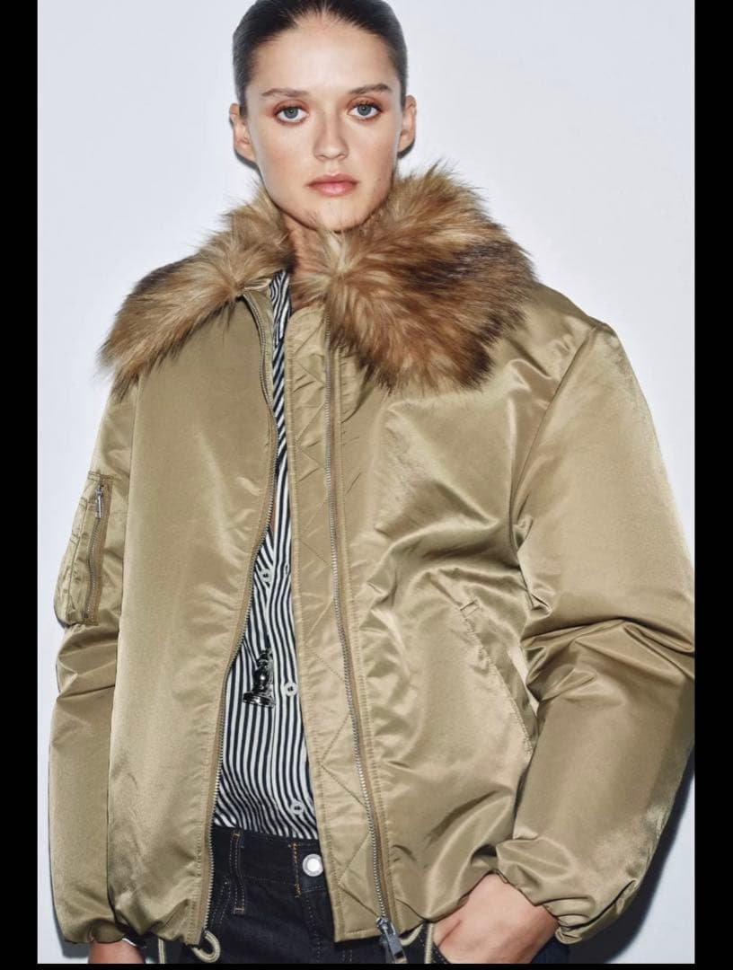 ZARA フェイクファー襟 ボンバージャケット ZW COLLECTION