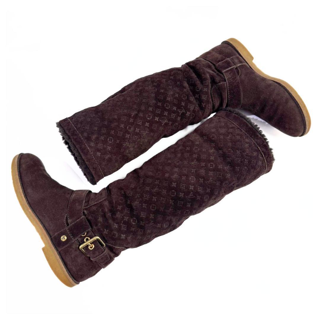 アンド ルイヴィトン スエード×ムートン ロングブーツ ブラウン 37