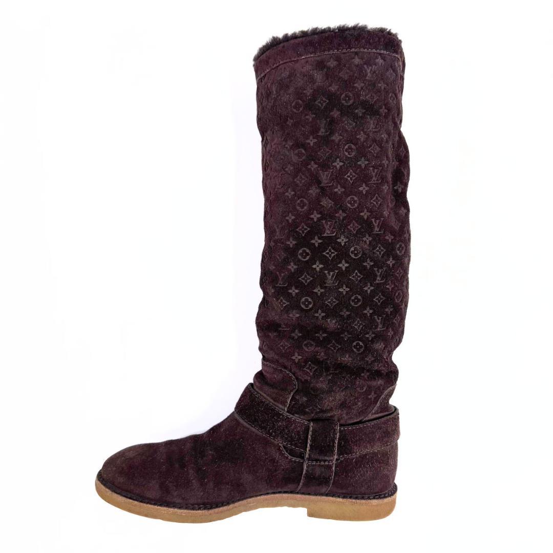 アンド ルイヴィトン スエード×ムートン ロングブーツ ブラウン 37