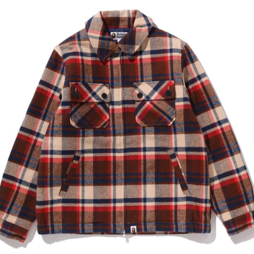ジャケット・アウター BAPE CHECK CPO ZIP JACKET