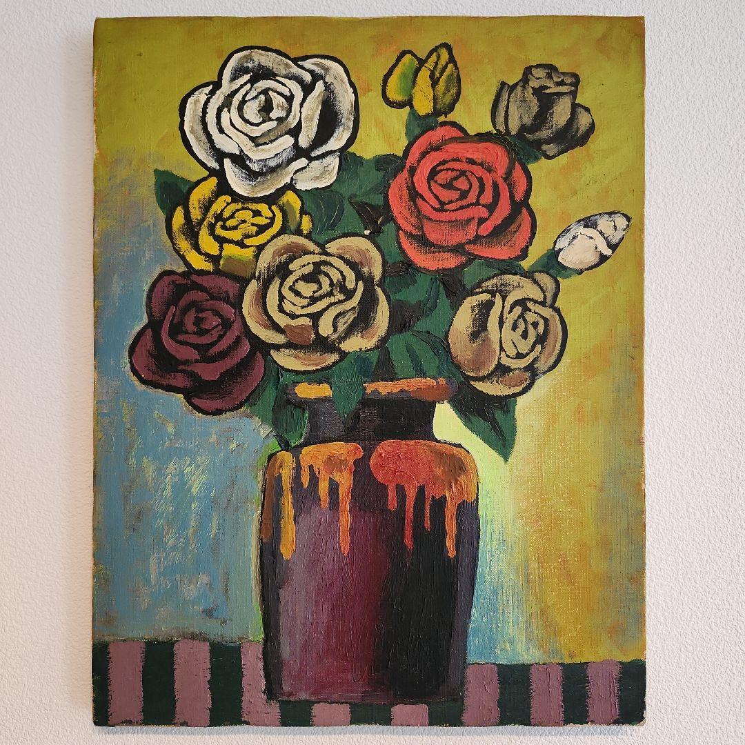 田渕眞兒　油絵　油彩　薔薇シリーズ　花　No.12-7