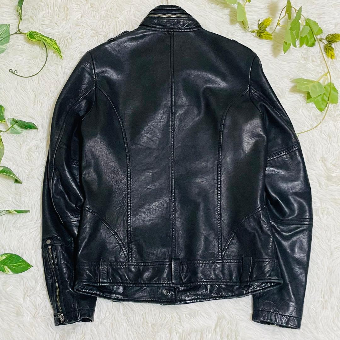 アヴィレックス　レザージャケット　シングルライダース　ラムレザー　ブラック