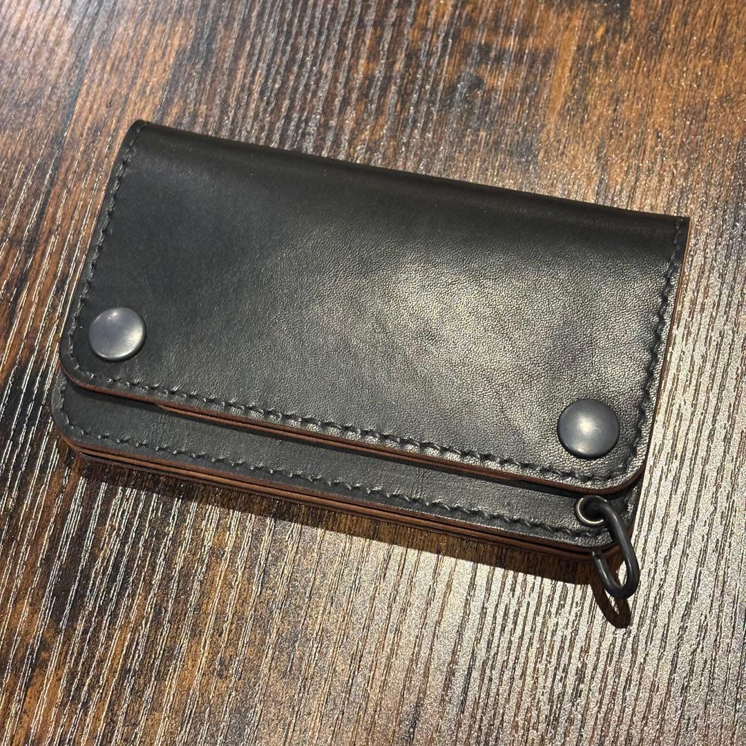 栃木レザー　ミドル　トラッカーウォレット　茶芯ブラック　3層