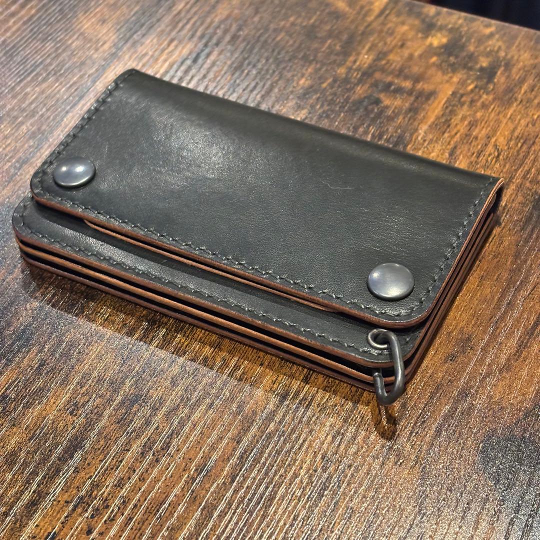 栃木レザー　ミドル　トラッカーウォレット　茶芯ブラック　3層