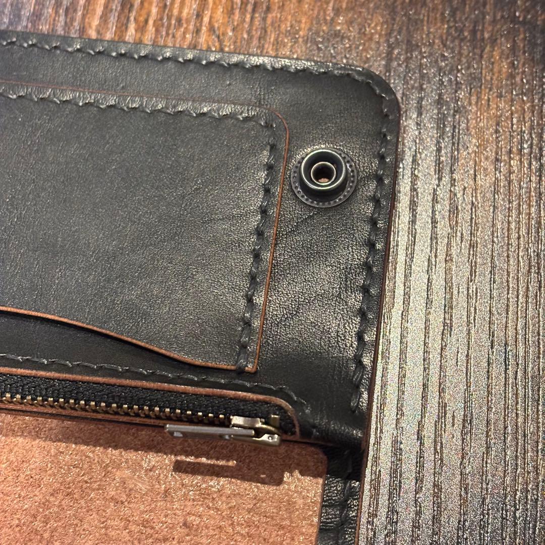 栃木レザー　ミドル　トラッカーウォレット　茶芯ブラック　3層