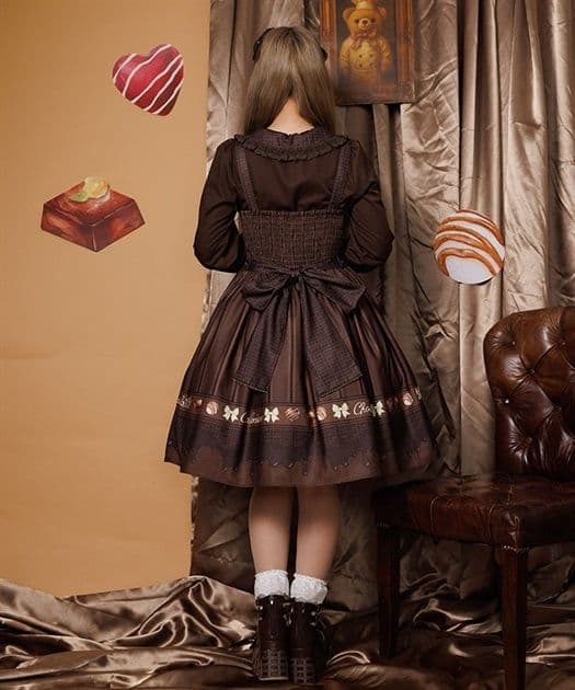 Chalmiere シャルミエール ボンボンショコラ柄ジャンパースカート 茶