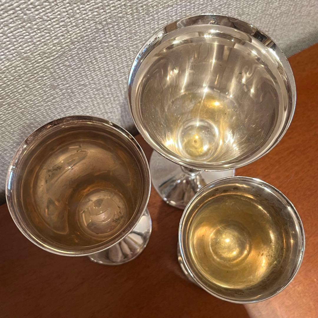 スペイン　アンティーク　シルバープレート　ワイングラス　酒器　純銀P 3客