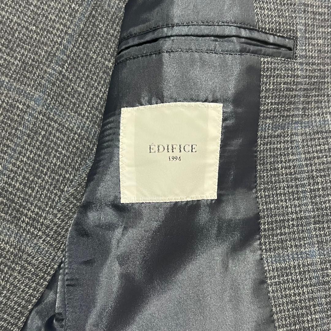 極美品✨EDIFICE 近年モデル スーツ グレー 紺 チェック ストレッチ L