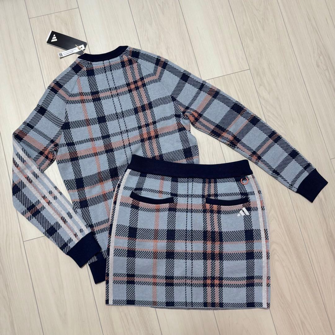 新品 チェック　長袖　ニット 巻きスカート　セットアップ　 新品　秋冬　セーター