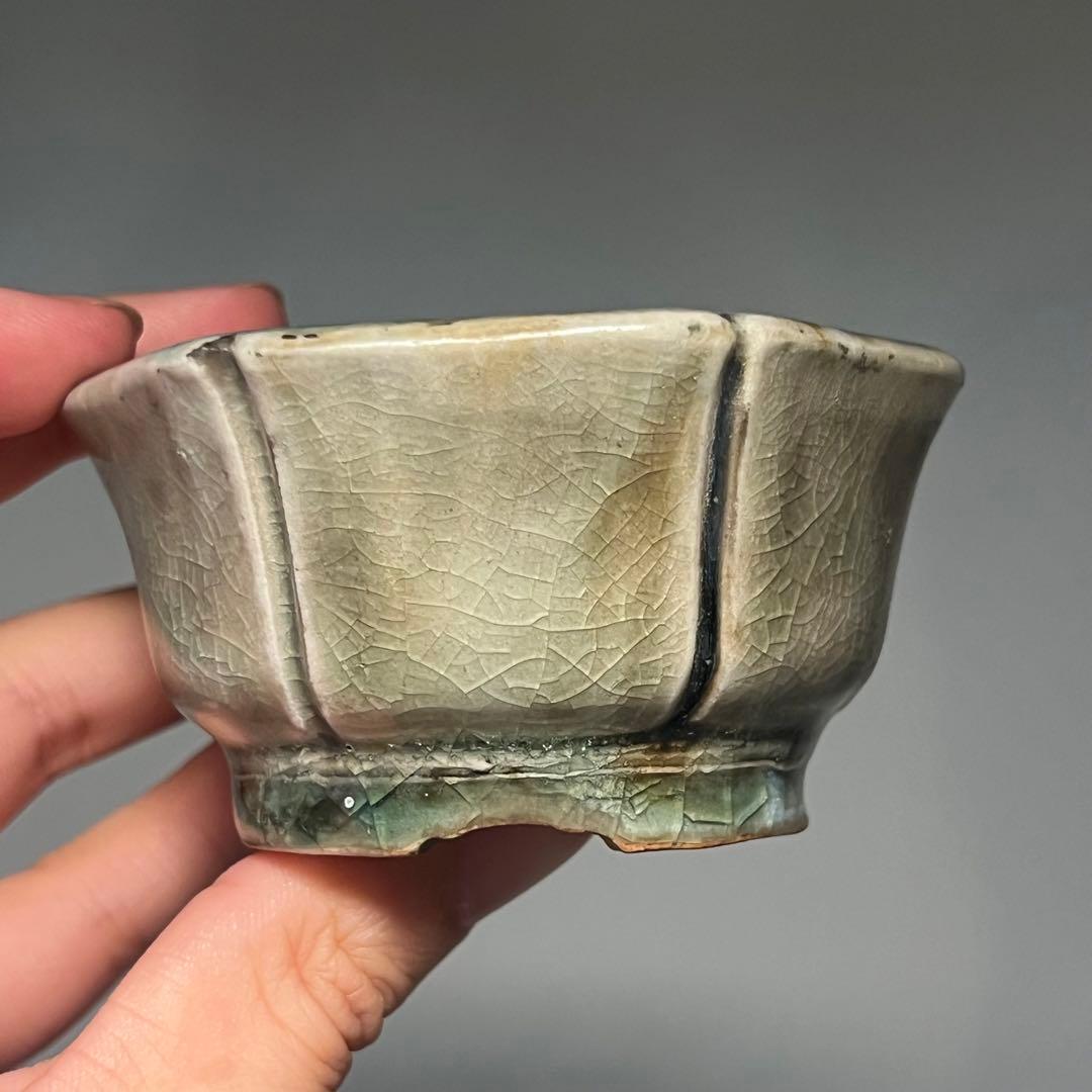 799.夢陶 輪花釉鉢 盆栽鉢 植木鉢 8*7.4*4.3cm