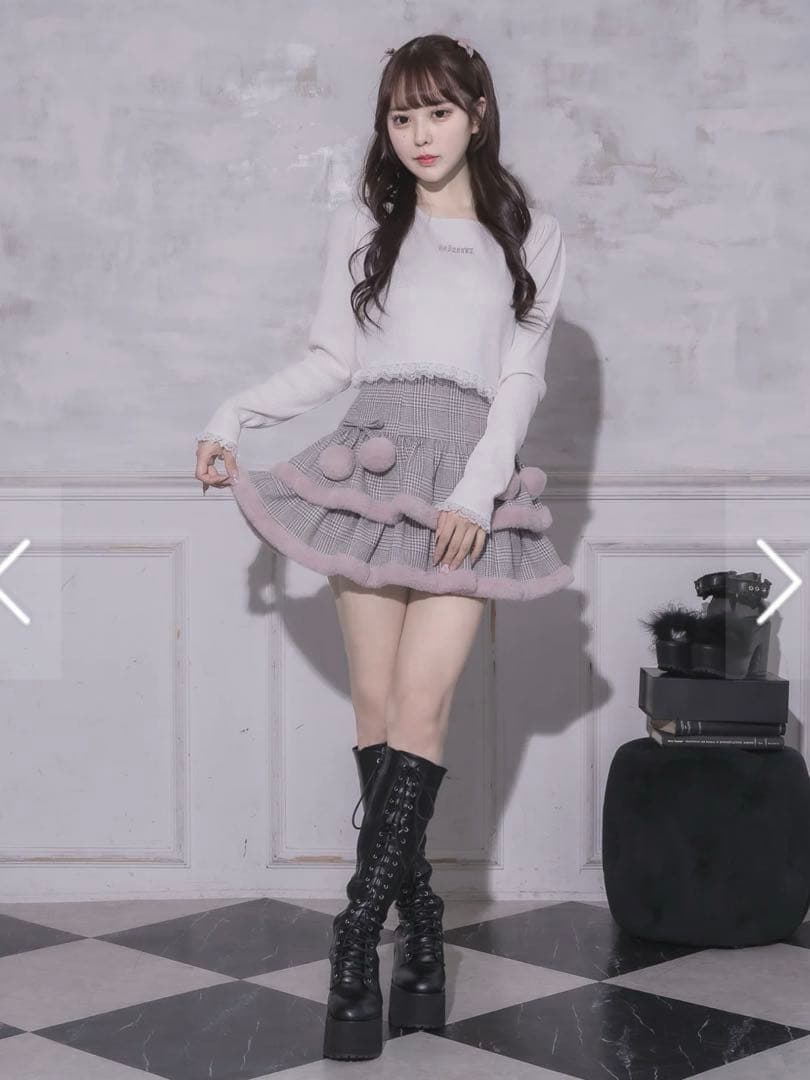 【pium】ファー付きティアードミニスカート グレーチェック 新品未使用 完売品