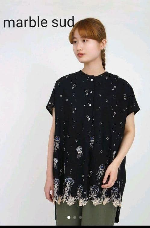 marble sud クラゲ刺繍 半袖チュニック