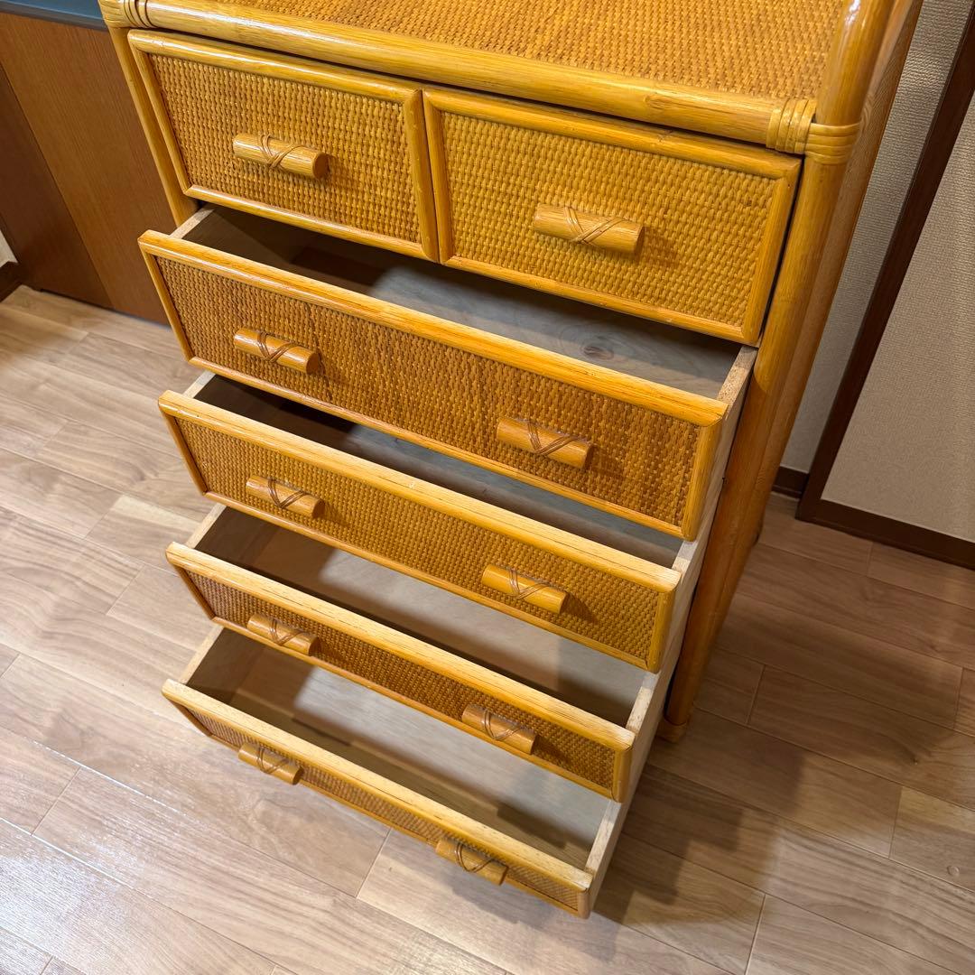 籐　ラタン　チェスト 5段 引き出し6杯 幅60cm 収納家具　ニトリ