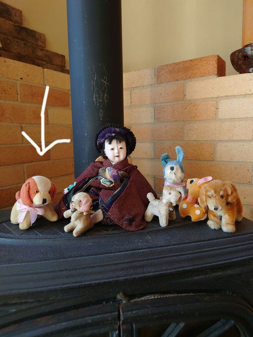 戦前 日本製　縞別珍（しまべっちん）の小犬　輸出用　アンティーク