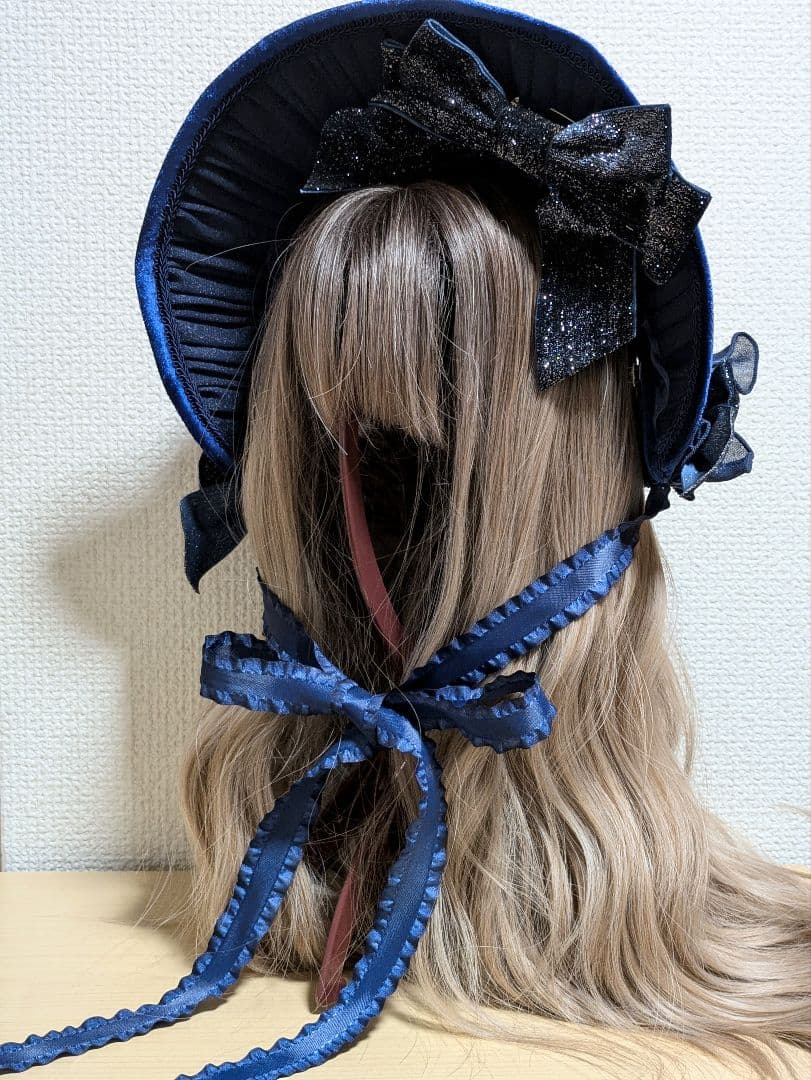 月の満ち欠け　ベルベット刺繍ボンネット/星箱Works