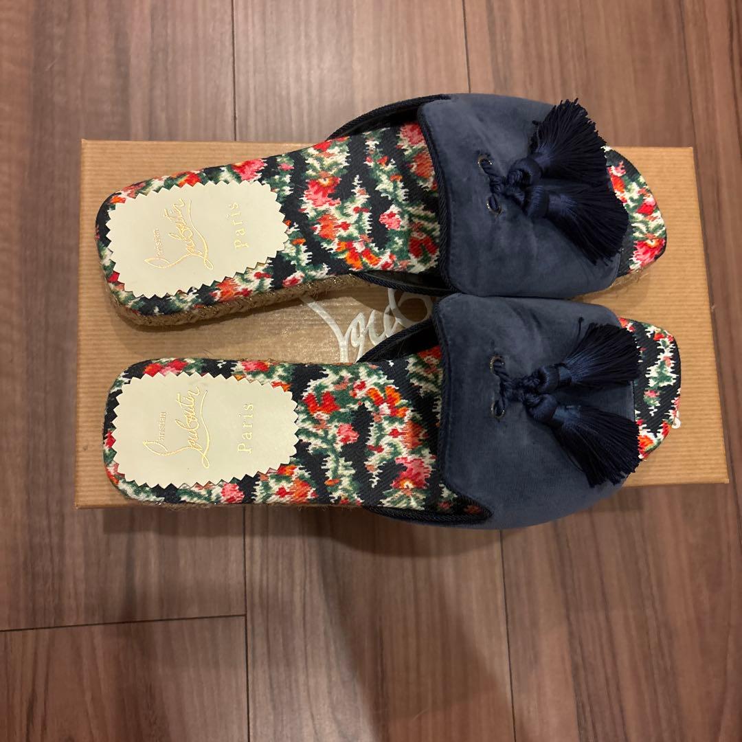 美品クリスチャンルブタン　エスパドリーユ　スライド　サンダル　タッセル　ベロア