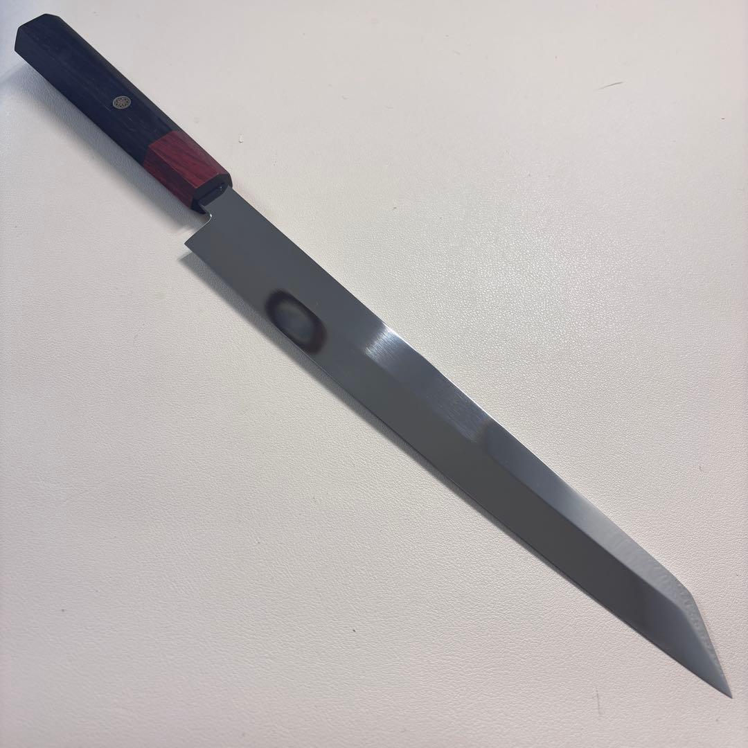 270mm 切付柳刃包丁 鏡面 黒檀紫檀八角柄 刺身包丁 全鋼「鞘」