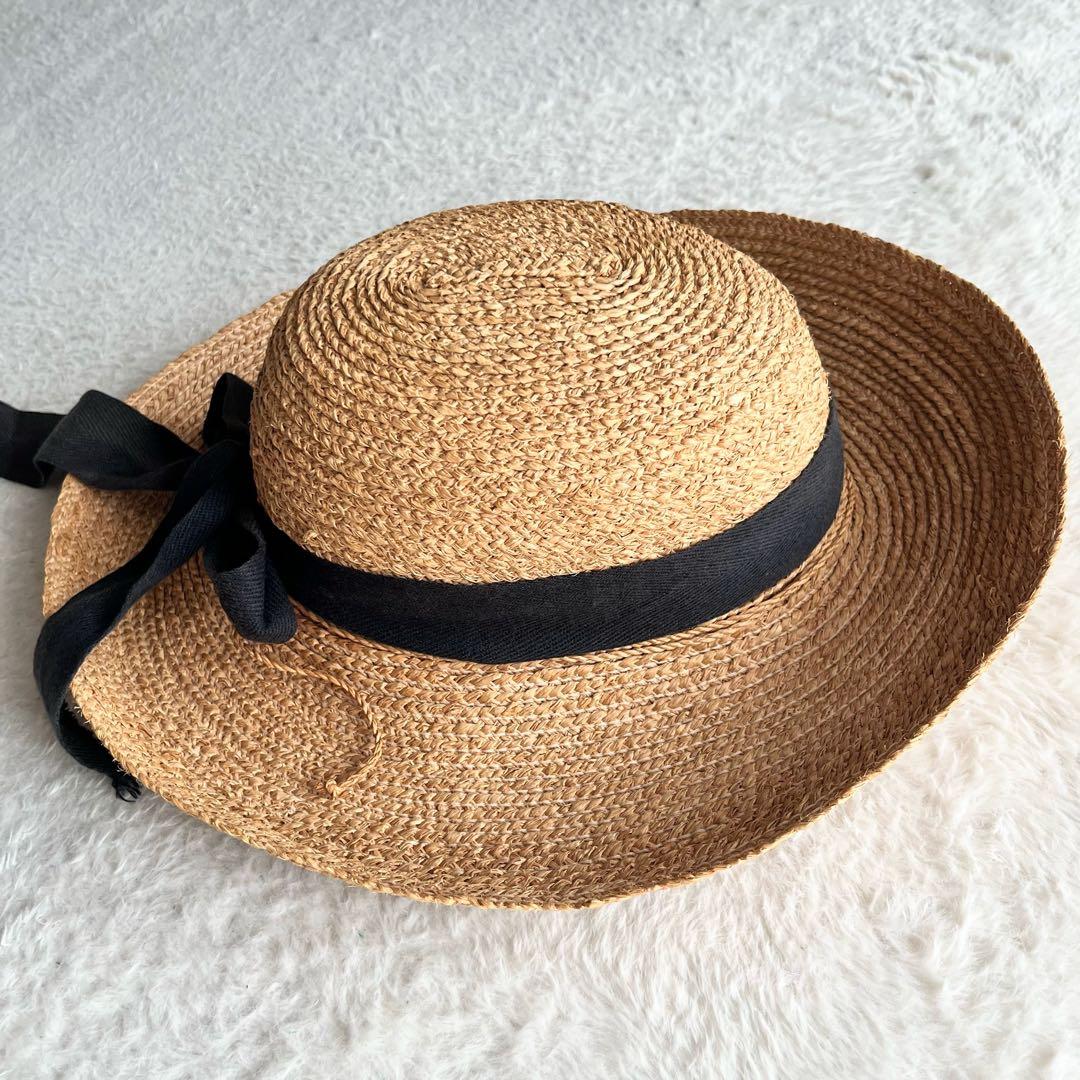 ヘレンカミンスキー ニューポート ラフィアハット 麦わら帽子 リボン